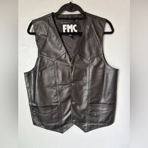 FMC Black Leather‎ Vest Snap Button Front w/ Pockets Men’s Size 40 Biker Medium